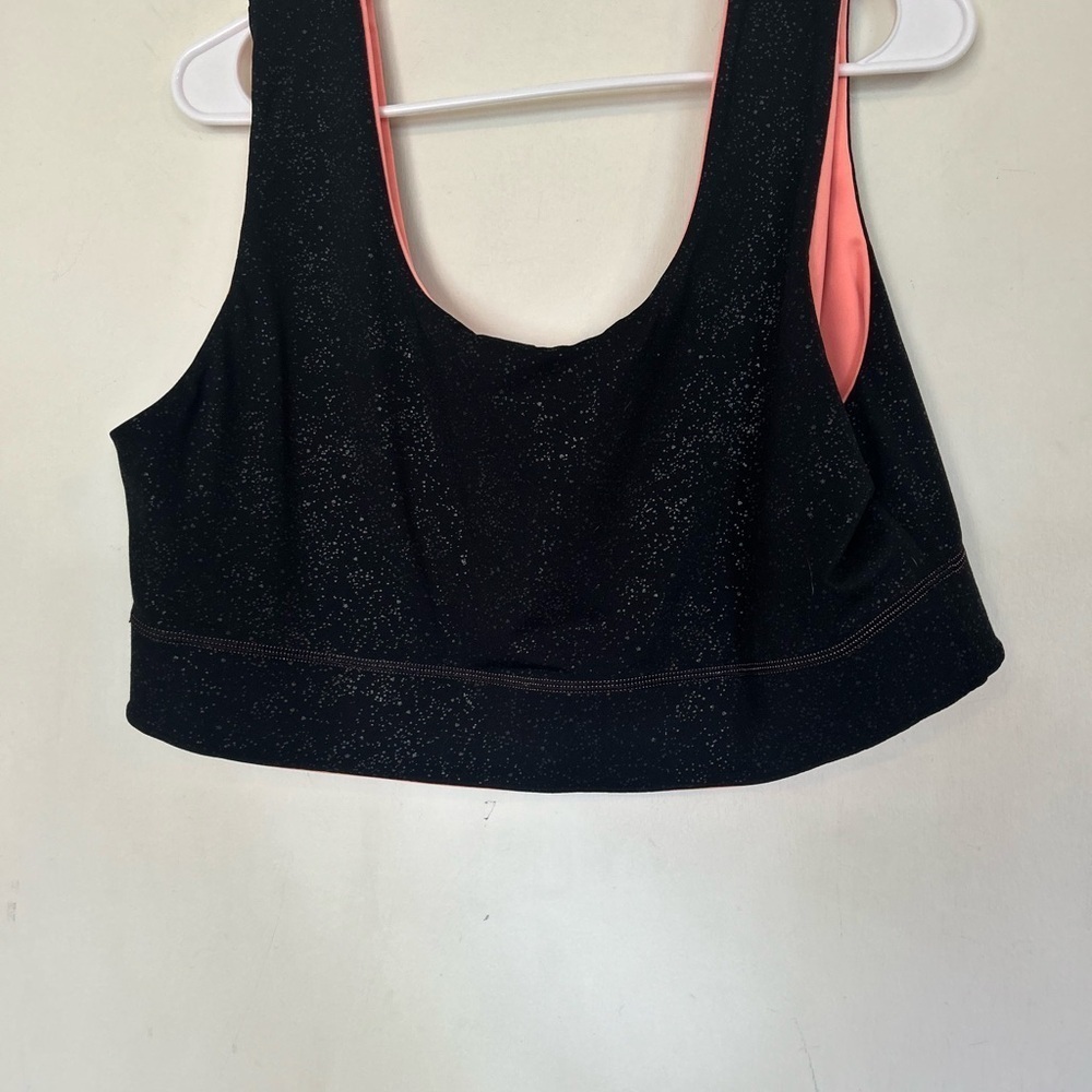 Fabletics Reversible Sports Bra Women's sparkly black and neon salmon Size XXL